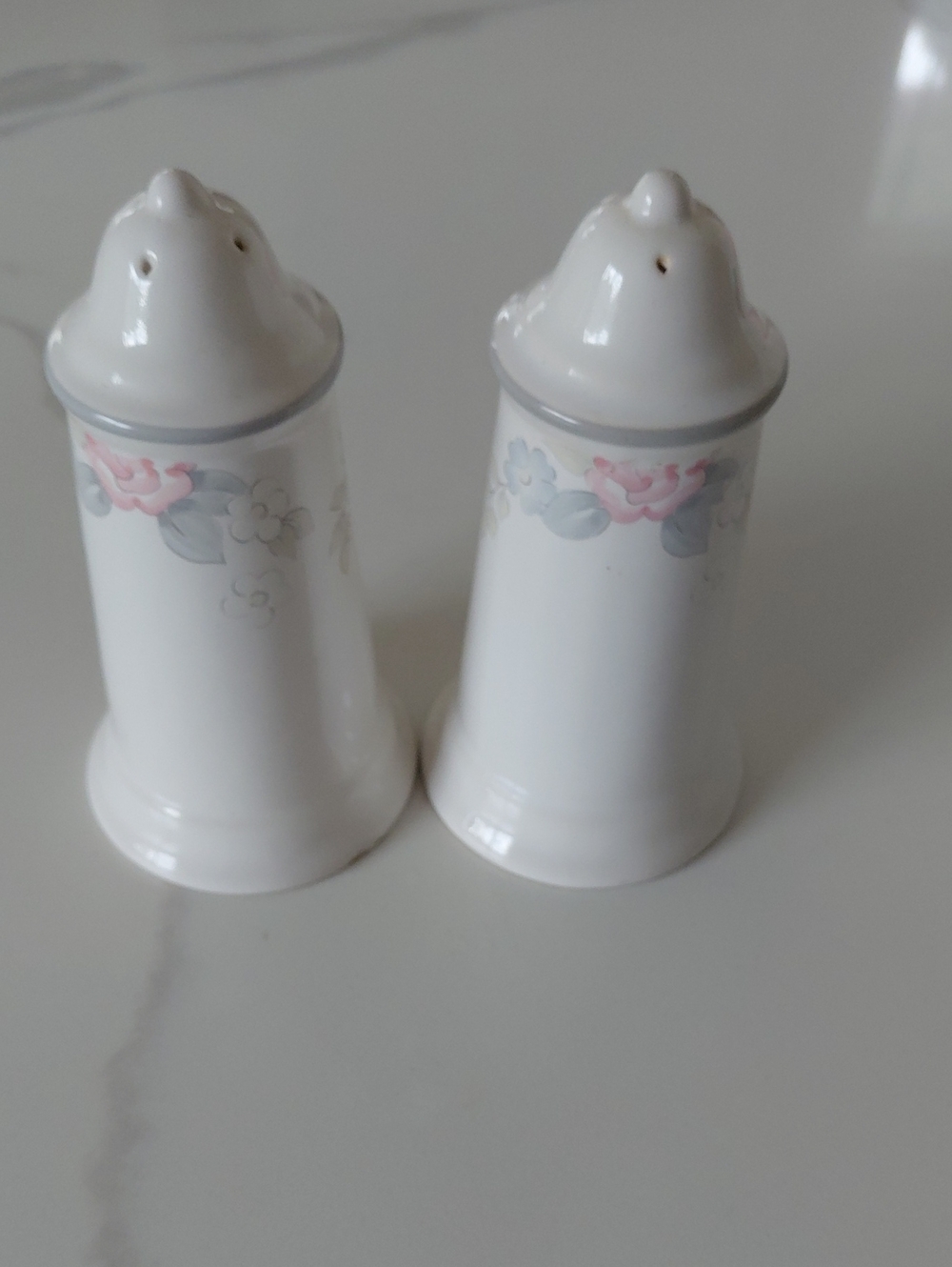 Pfaltzgraft Wyndham Salt and Pepper Shakers - White with Pink Roses